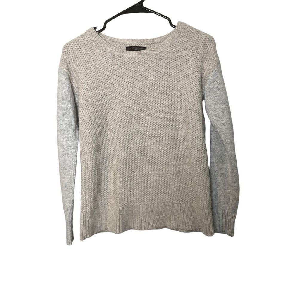Banana Republic Sweater Womens S Grey Excellent Colorblock Waffle Knit Crewneck